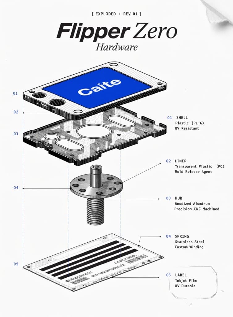 Flipper Zero exploded hardware diagram